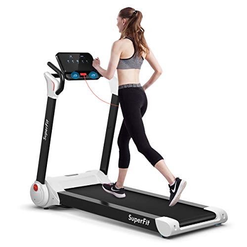 Goplus 2.25HP Electric Folding Treadmill, Installation-Free Design with 8-Stage Damping System, Large LED Touch Display and Bluetooth Speaker, Compact Running Machine for Home Use (White)
