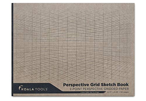 Koala Tools | 2-Point Drawing Perspective Notebook (1 Unit) | 10.35" x 8", 60 pp. - Perspective Grid Graph Paper for Interior Design, Industrial, Architectural and 3D Design