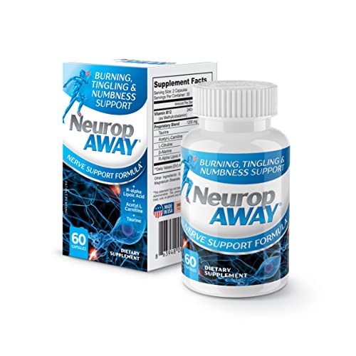 NeuropAWAY Nerve Support, Clinically Proven Patented Formula for Nerve Discomfort, Burning, Tingling, & Numbness in Fingers, Hands, Toes & Feet, 60 Daily Capsules